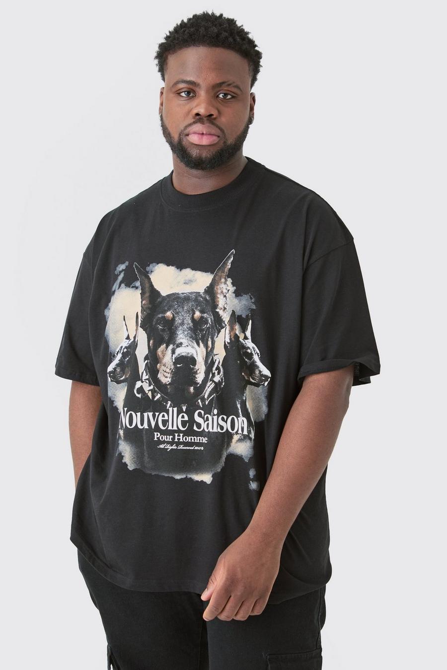 T-shirt Plus Size oversize con grafica Dobermann, Black