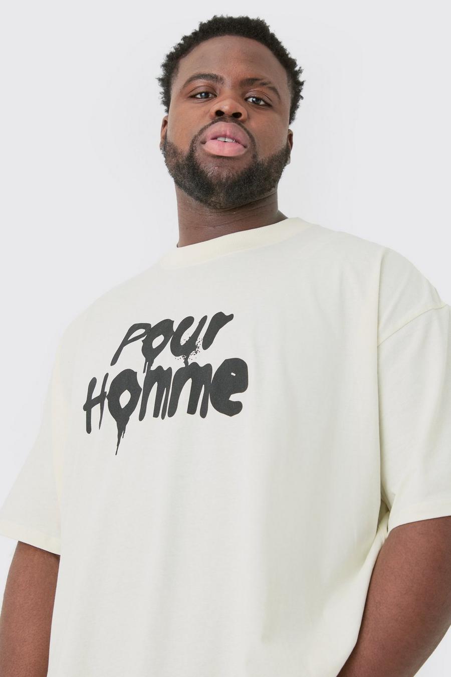 Ecru Plus Pour Homme Grafitti Oversized T-shirt image number 1