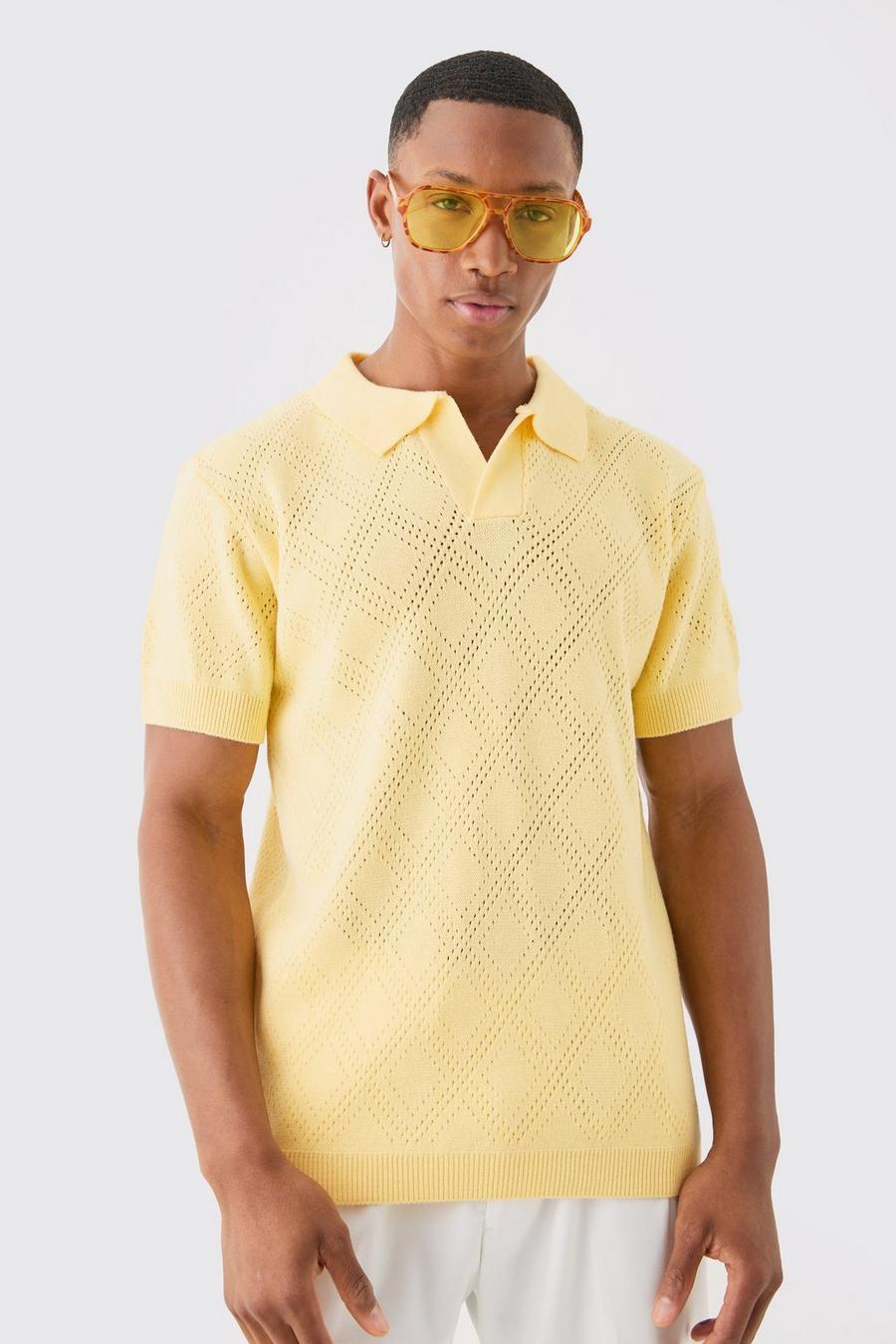 Regular Fit Revere Open Stitch Polo In Yellow