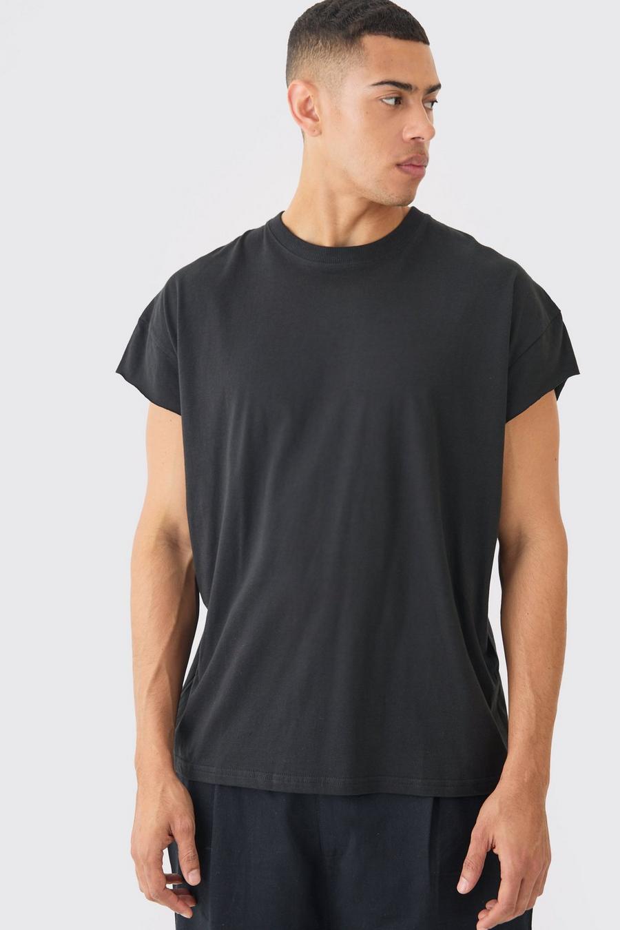Black Oversized Cropped Sleeves T-shirt image number 1