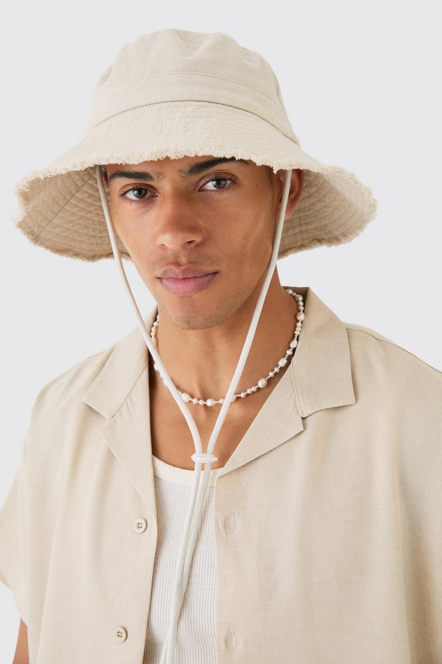 Cappello da pescatore in tela beige con fondo grezzo