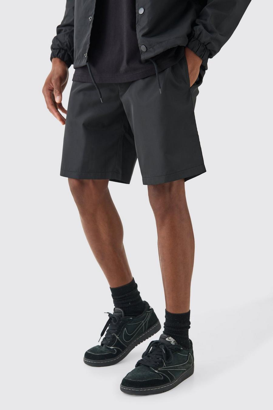 Black Elasticated Waist Comfort Nylon Shorts