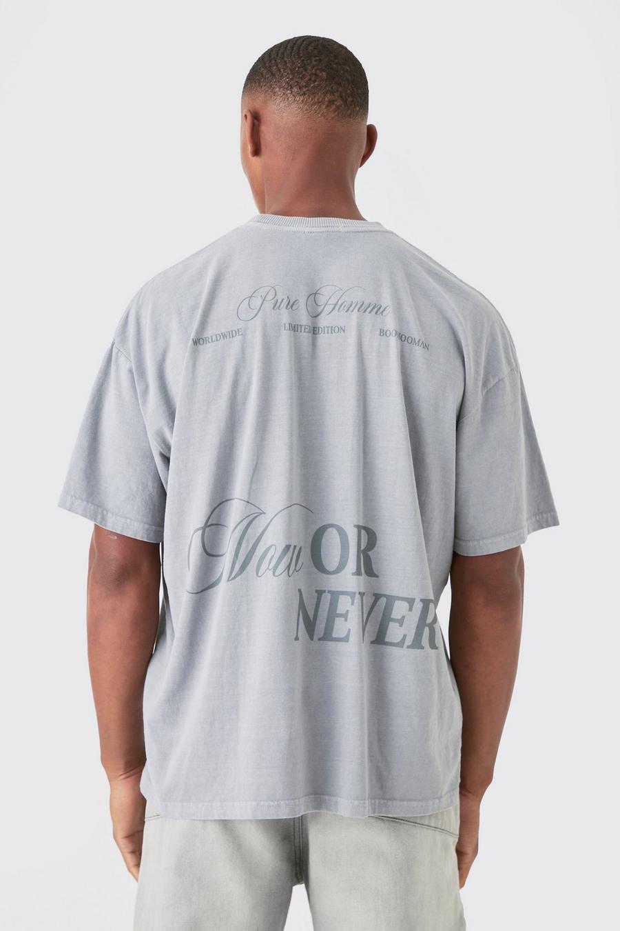 Camiseta oversize con lavado a la piedra Now or Never, Charcoal