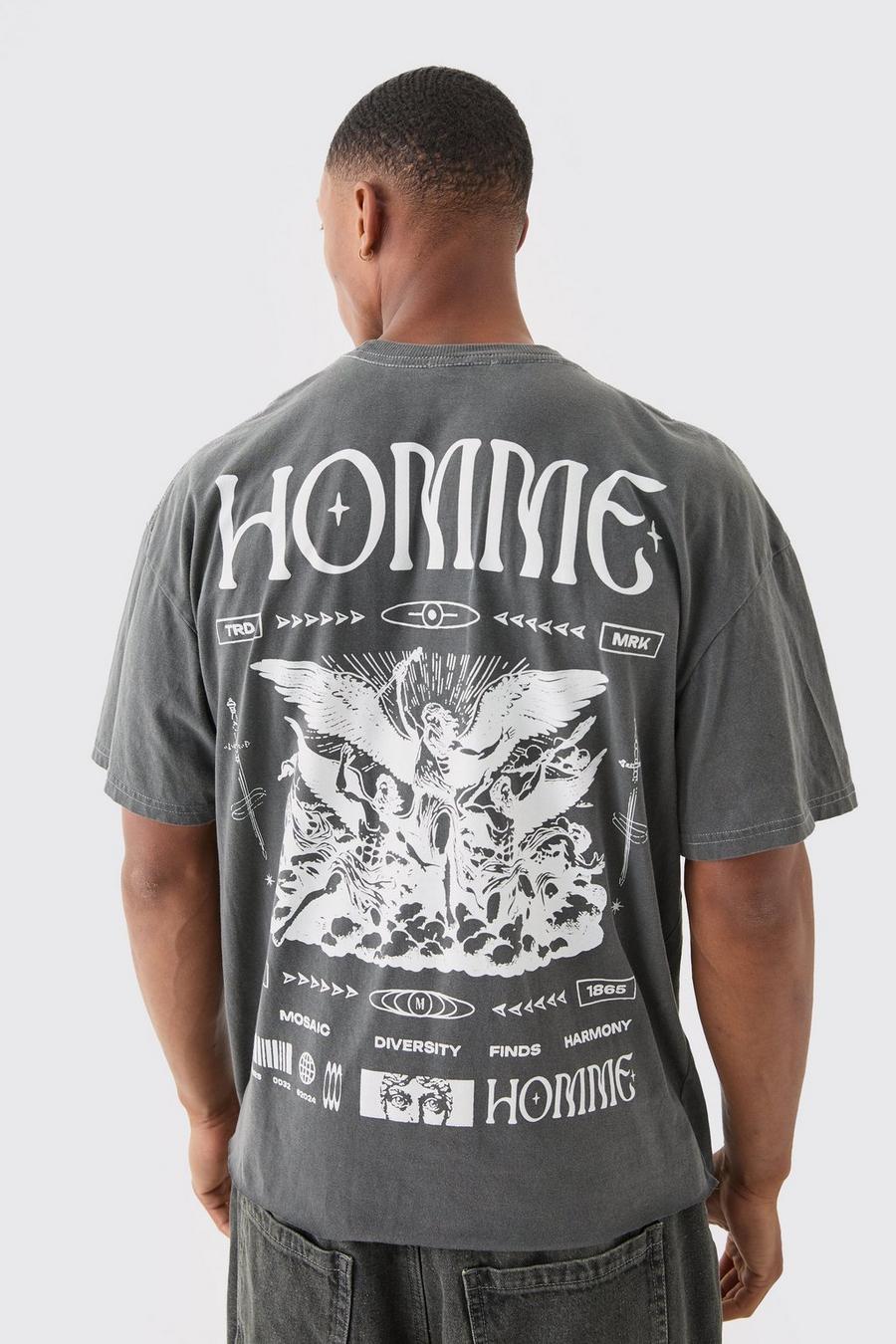 T-shirt oversize délavé à imprimé Renaissance, Charcoal image number 1
