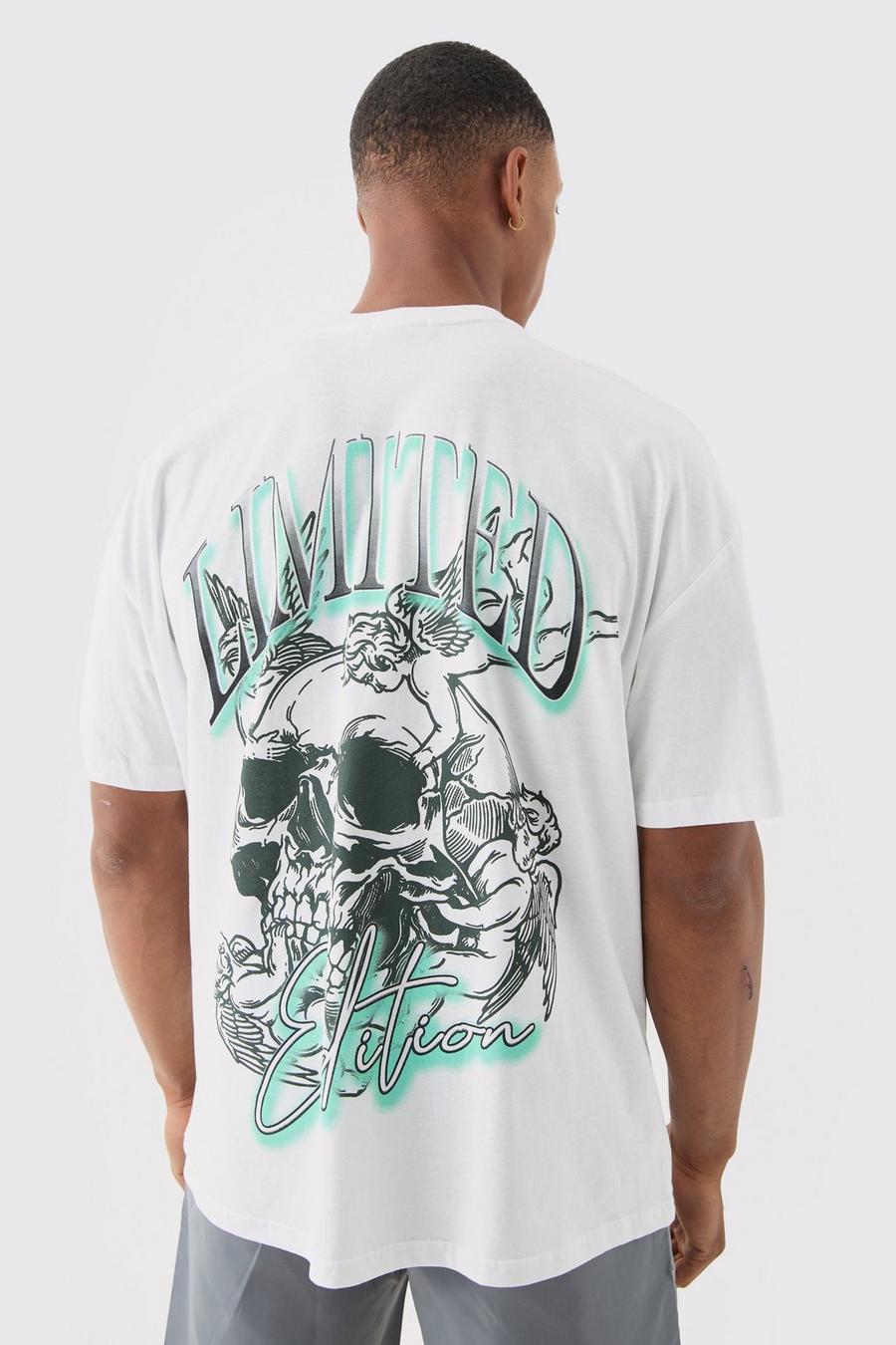 White Oversized Limited Skull Print T-shirt