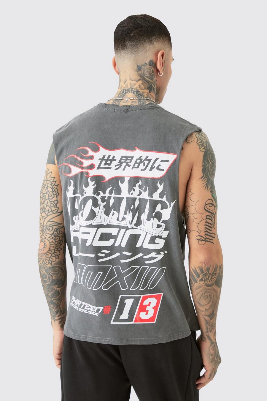 Tall Homme Racer  Back Print Tank In Grey
