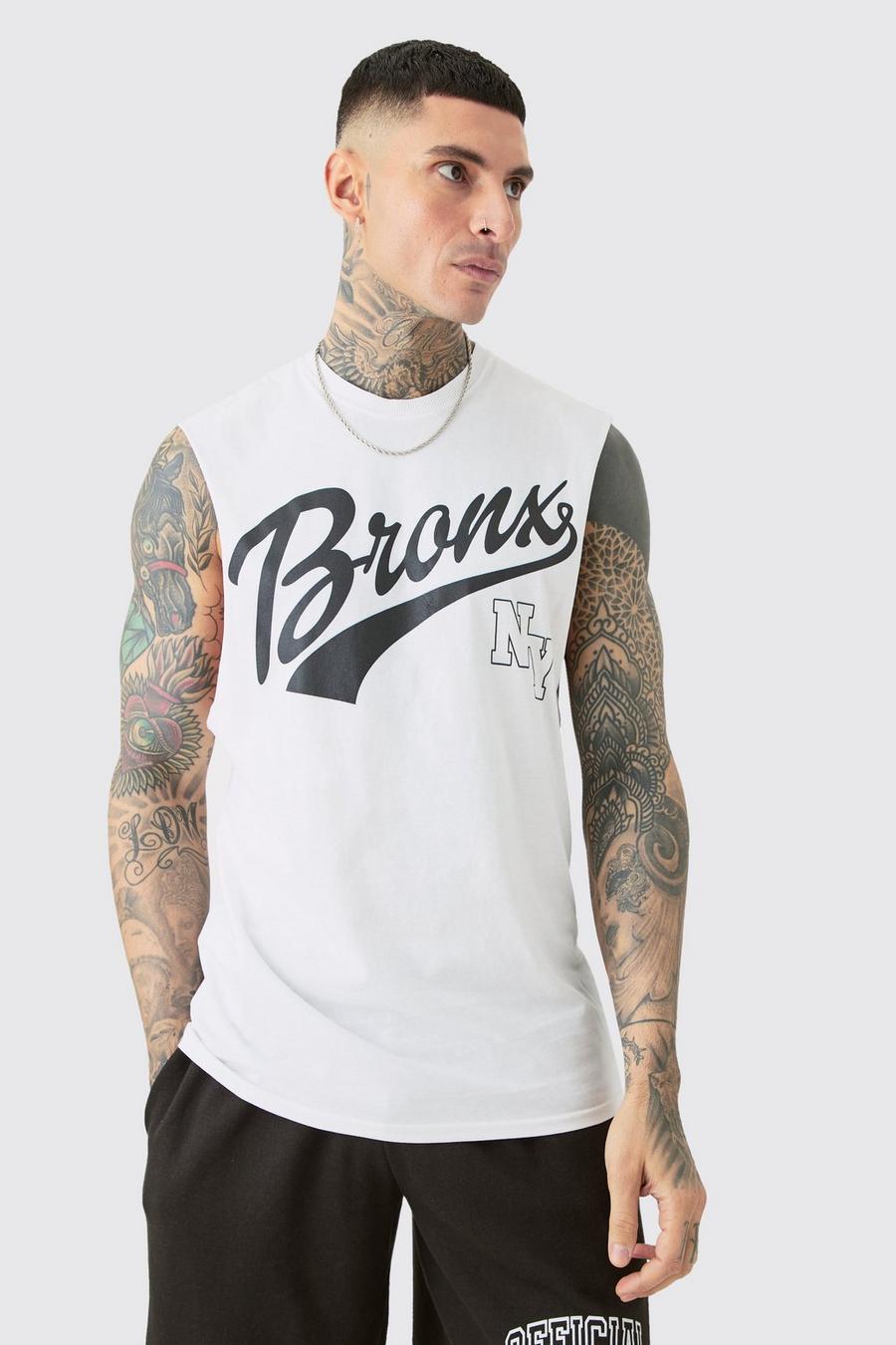 Camiseta sin mangas Tall universitaria blanca de Bronx, White image number 1