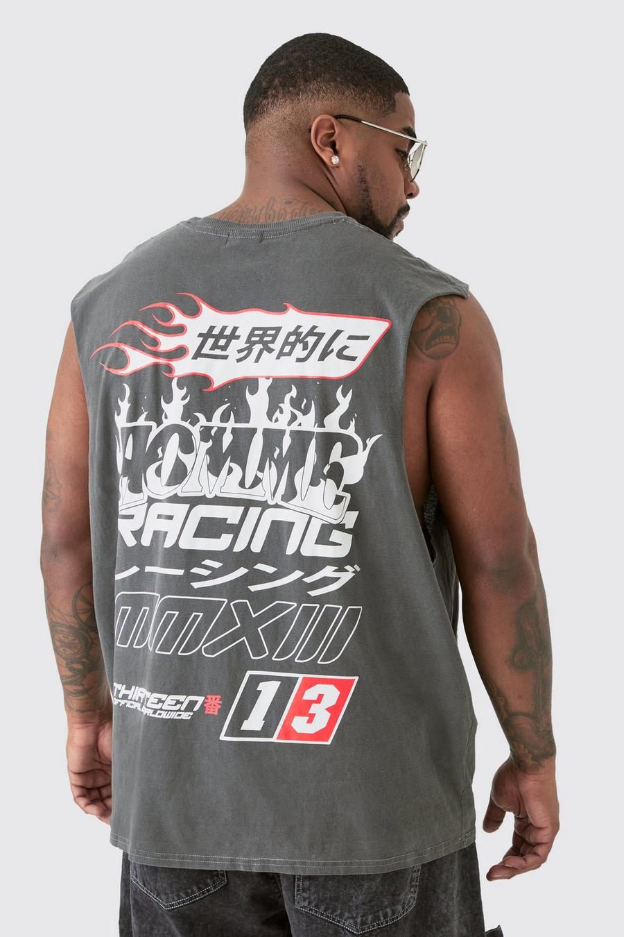 Camiseta sin mangas Plus con escote estilo nadador en gris Homme, Grey image number 1
