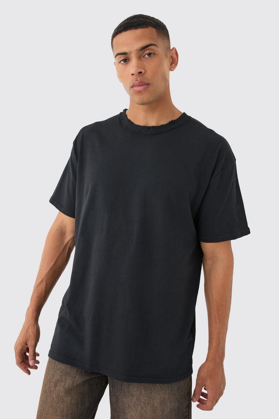 Black Oversized Distressed T-shirt image number 1