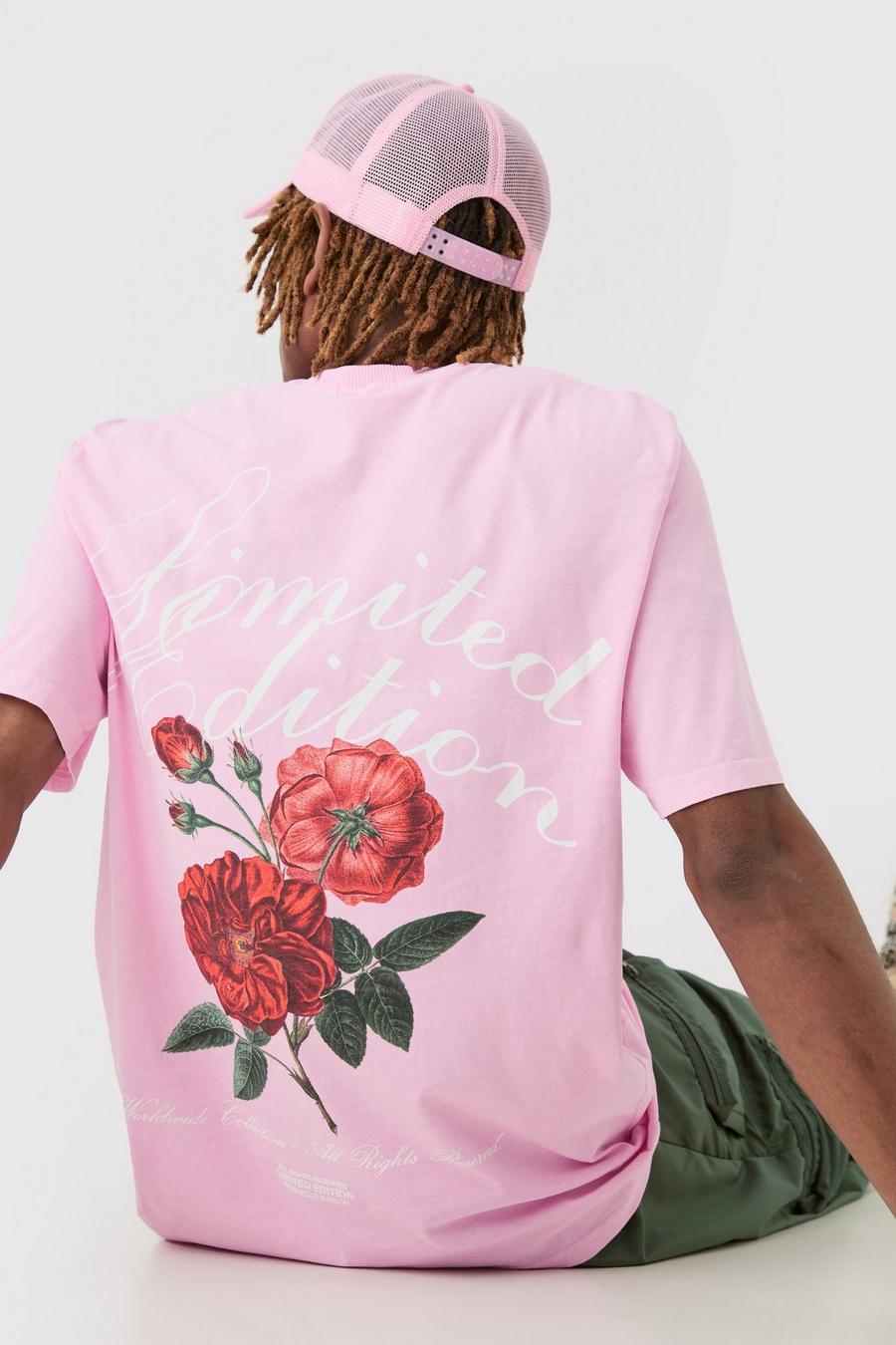 Tall Limited Edition Floral Graphic Backprint T-shirt In Pink