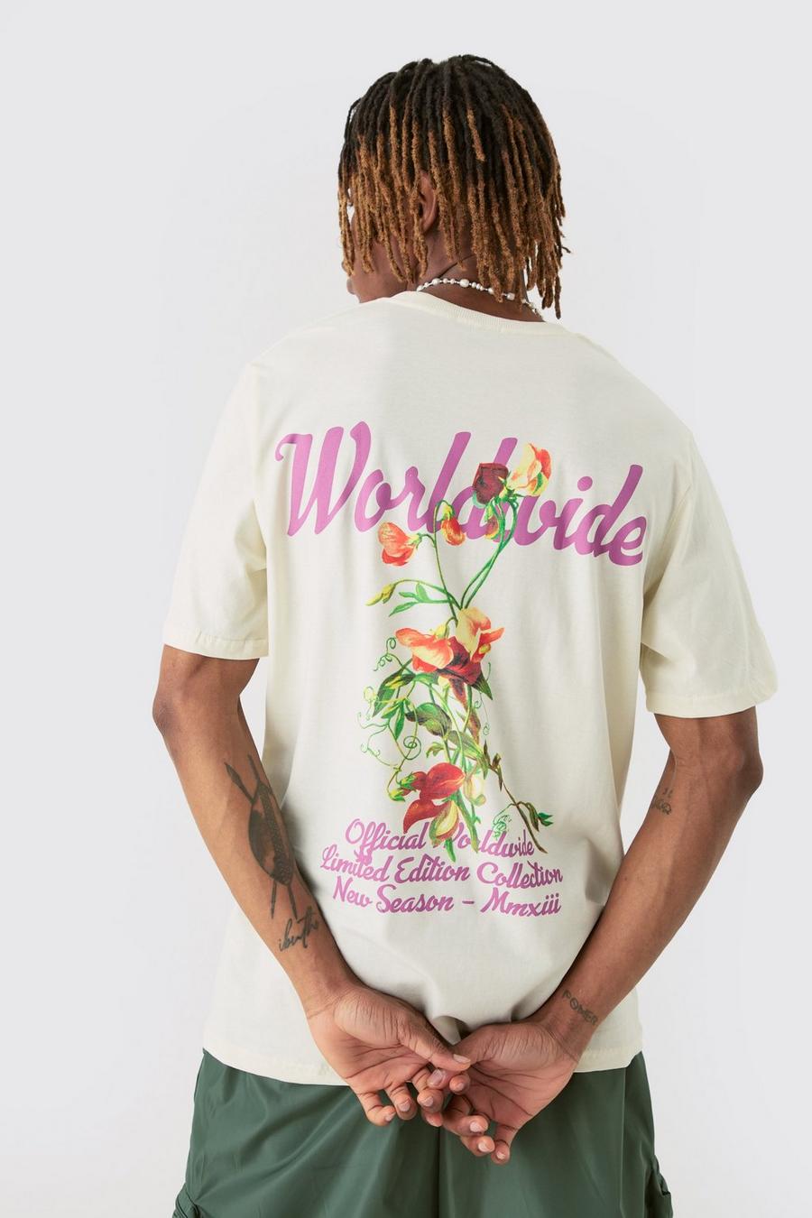 Ecru Tall Wldwide T-shirt med grafiskt tryck