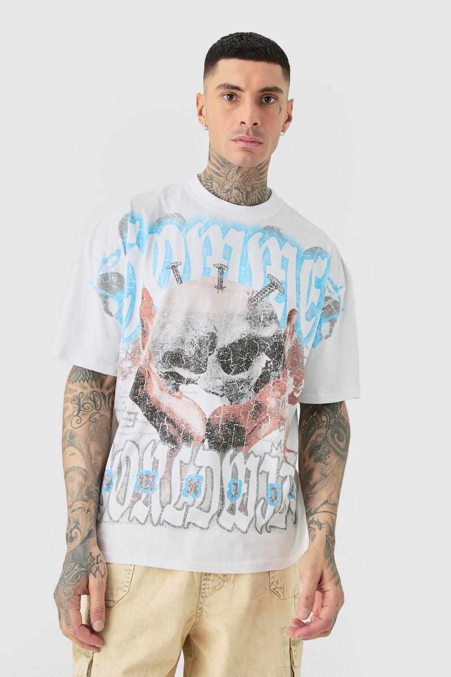White Tall Wit Homme Over The Seam T-Shirt Met Print