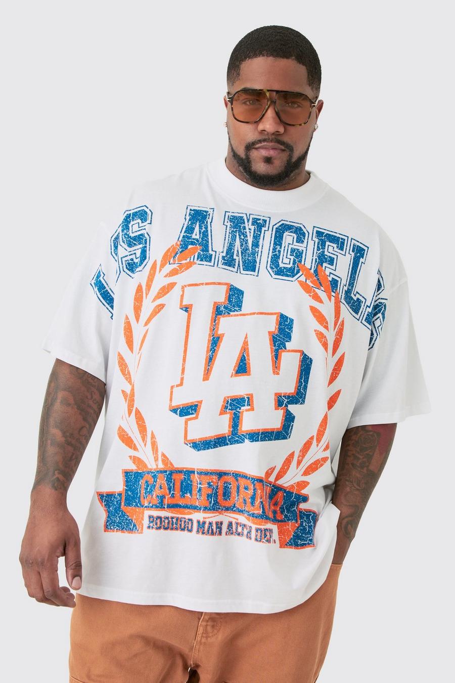 Plus Los Angeles Over The Seam Graphic T-shirt In White