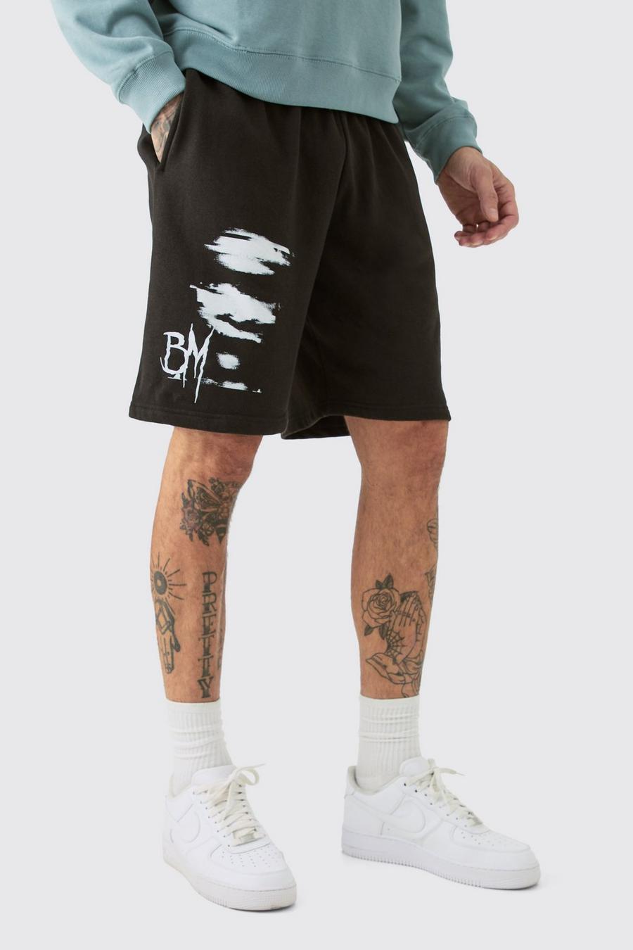 Black Tall Oversized Fit Blur Print Jersey Shorts