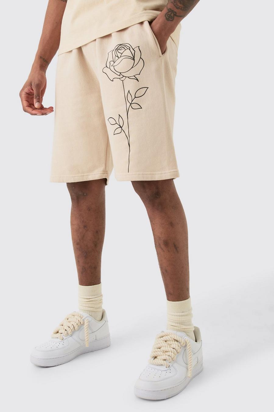 Tall lockere Jersey-Shorts mit Print, Sand image number 1