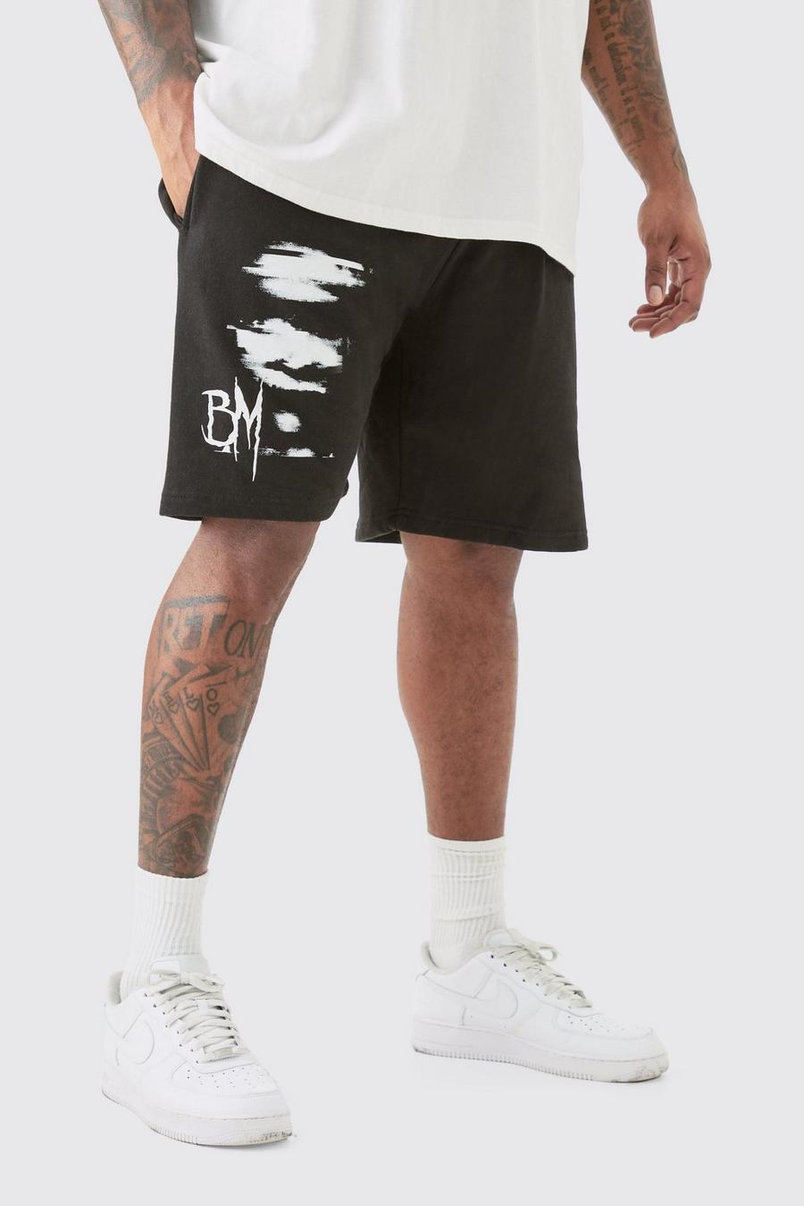 Black Plus Oversized Fit Blur Print Jersey Shorts image number 1
