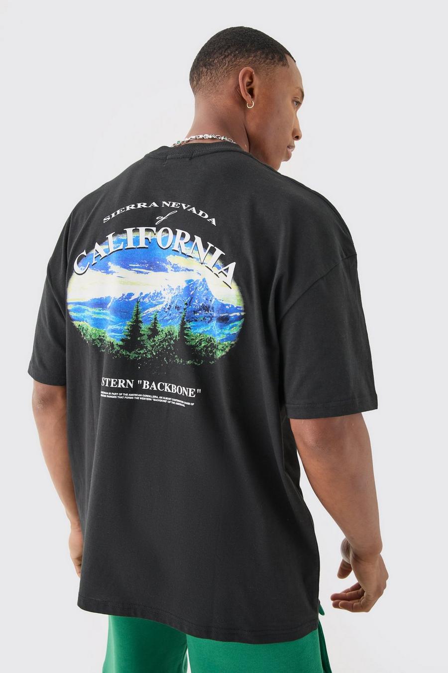 Camiseta oversize con estampado de paisaje de California, Black
