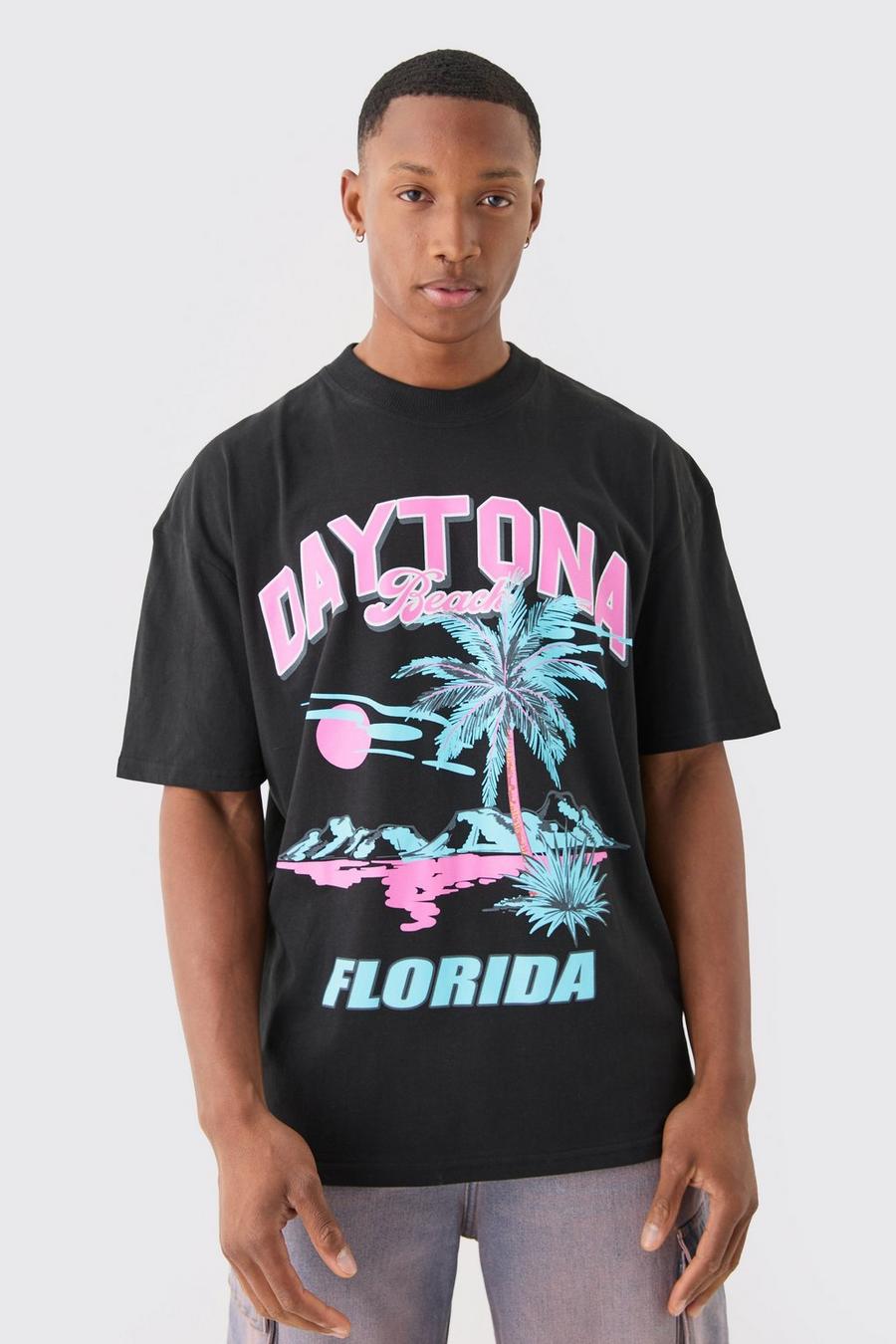 T-shirt oversize con stampa Daytona Florida, Black