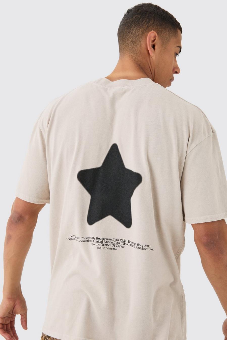 Camiseta oversize con cuello extendido y lavado a la piedra con estrellas, Stone