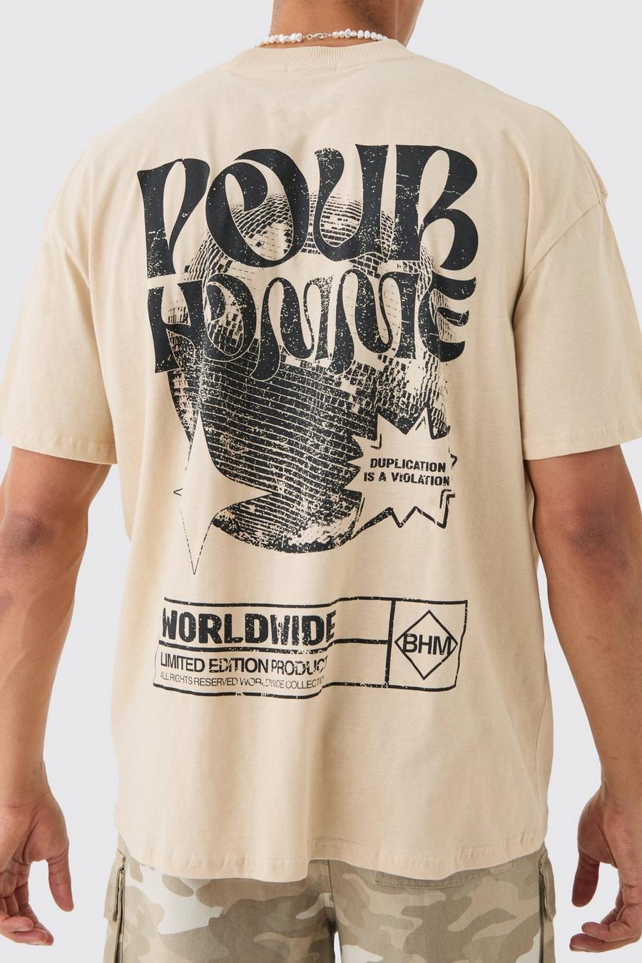 Oversize T-Shirt mit Pour Homme Disco Print, Ecru