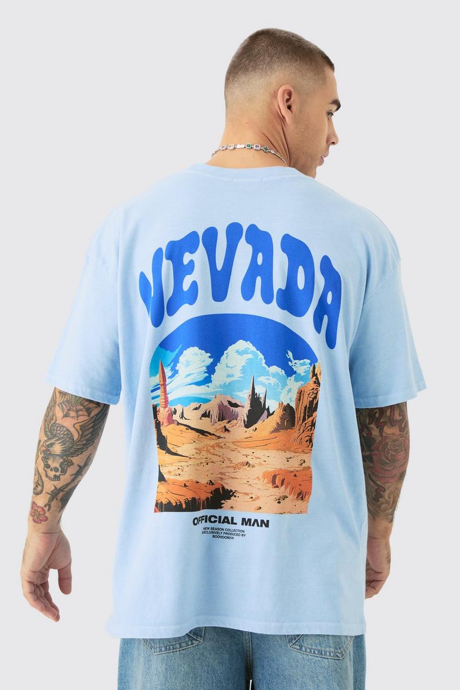 Blue Oversized Nevada Landscape Print T-shirt