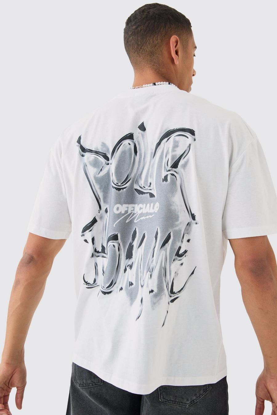 White Oversized Extended Neck Gothic Homme Back Print T-shirt image number 1