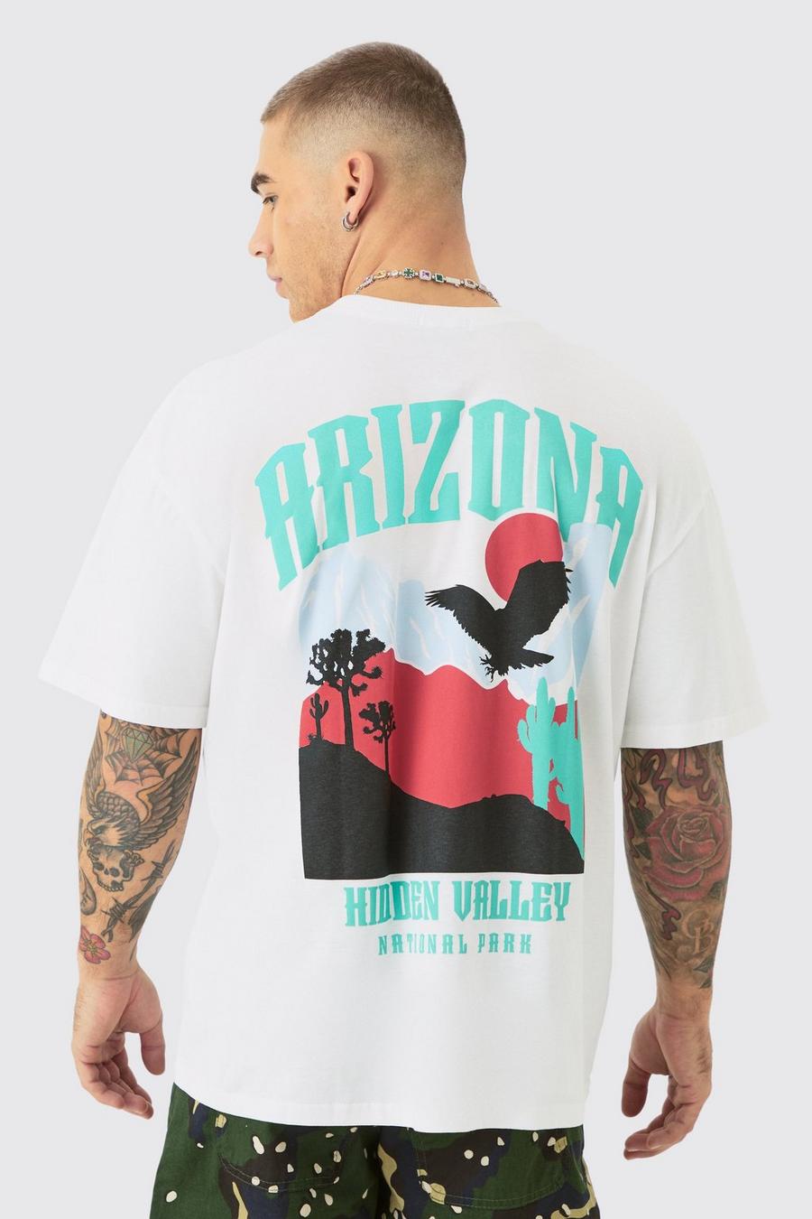 T-shirt oversize con stampa di paesaggio Arizona, White