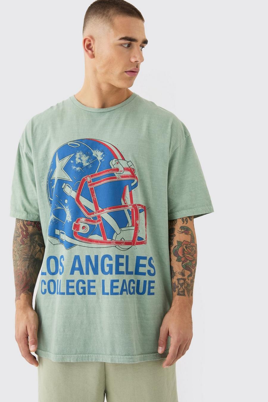 Oversized Los Angeles Varsity Wash T-shirt, Khaki