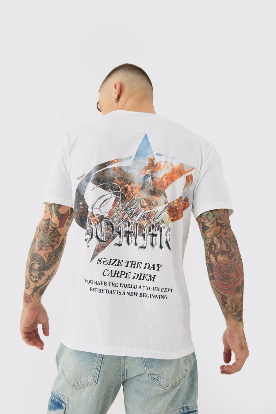 Camiseta oversize con estampado gráfico renacentista de estrella, White image number 1