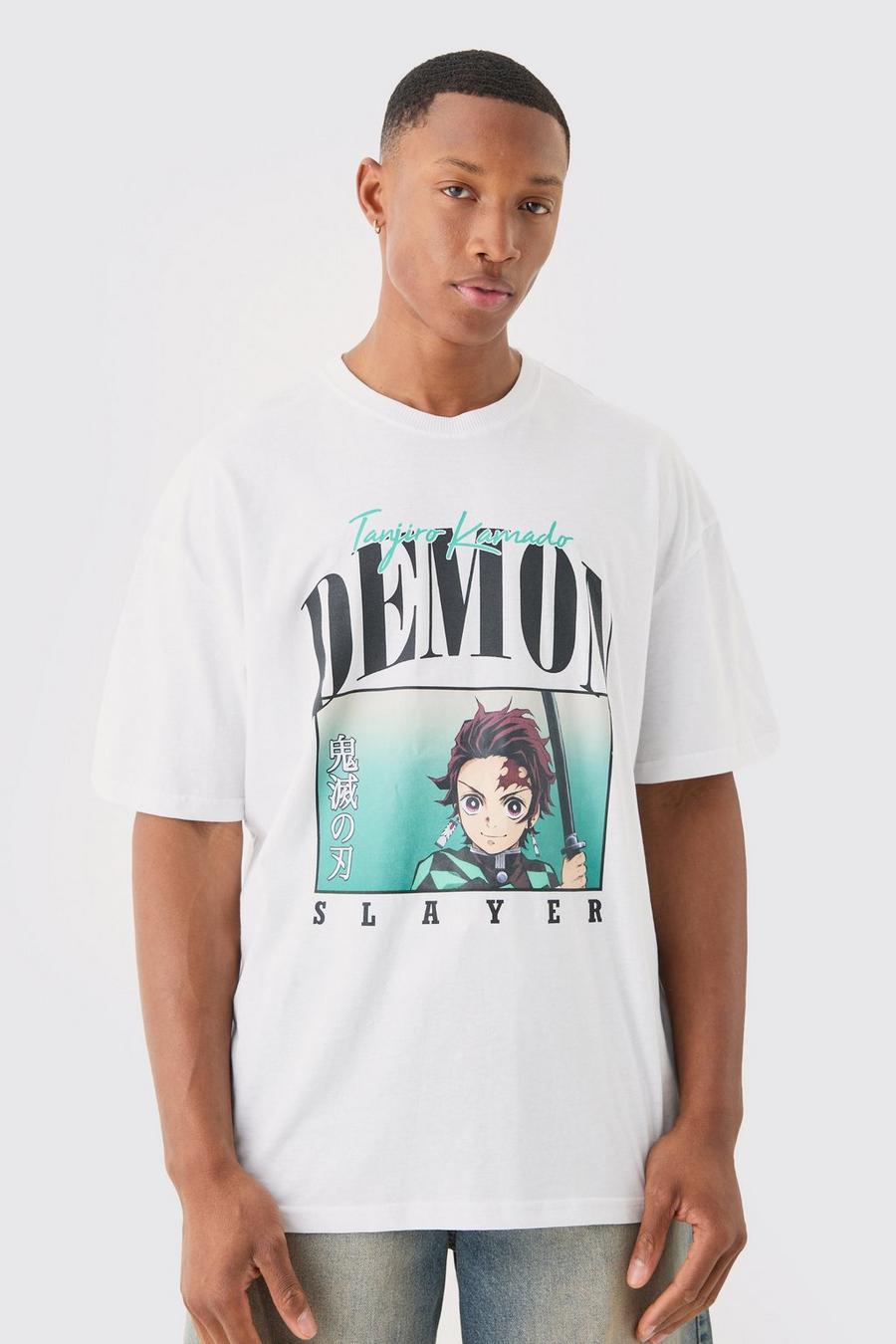 White Oversized Demon Slayer Anime License T-shirt image number 1