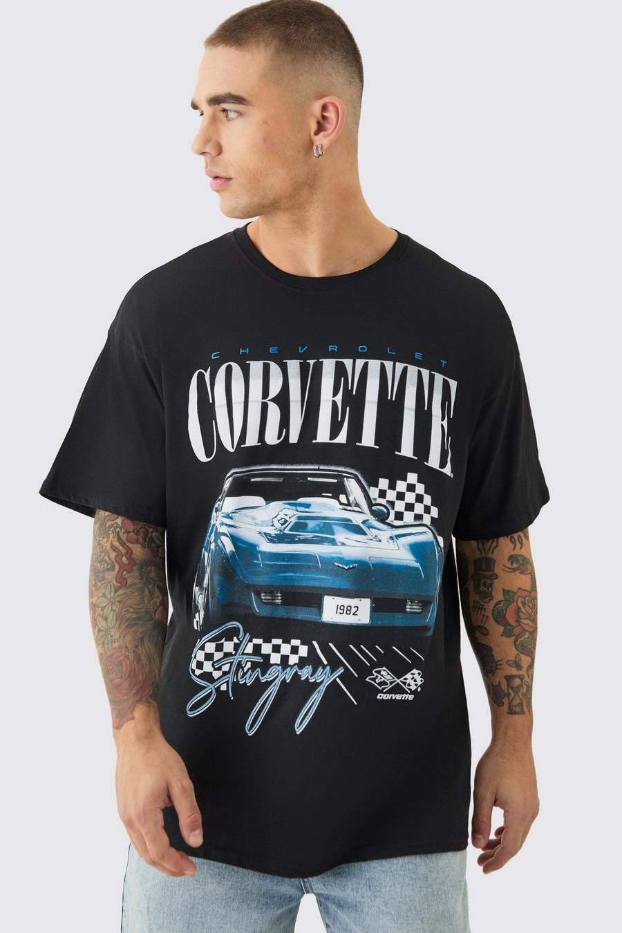 Oversize T-Shirt mit lizenziertem Corvette-Print, Black image number 1