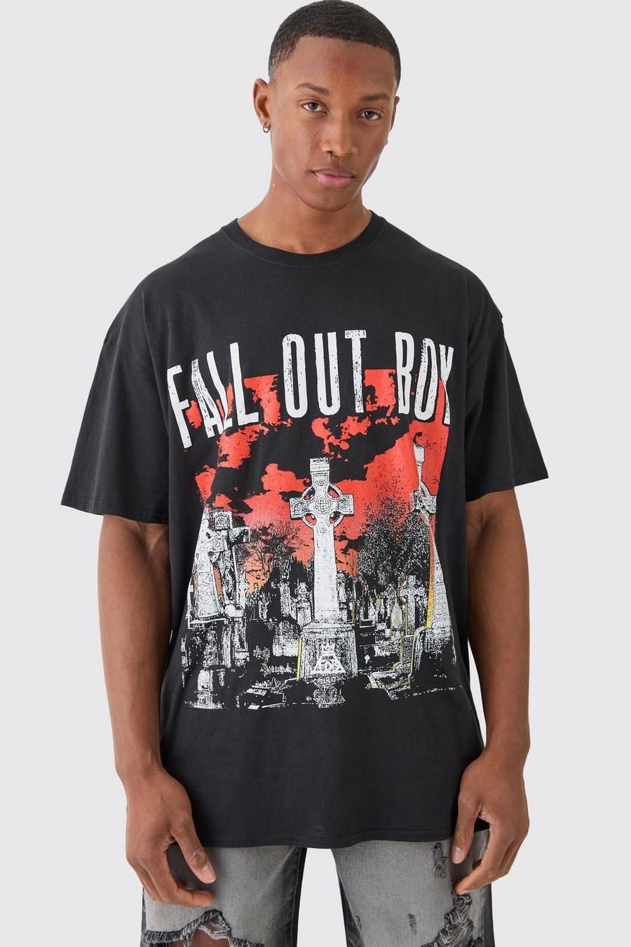 Kastiges Oversize T-Shirt mit Fall Out Boy Band Print, Black
