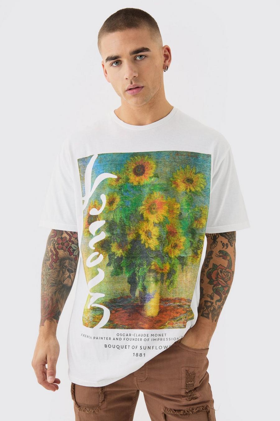 White Van Gogh Oversize t-shirt med solrosor image number 1