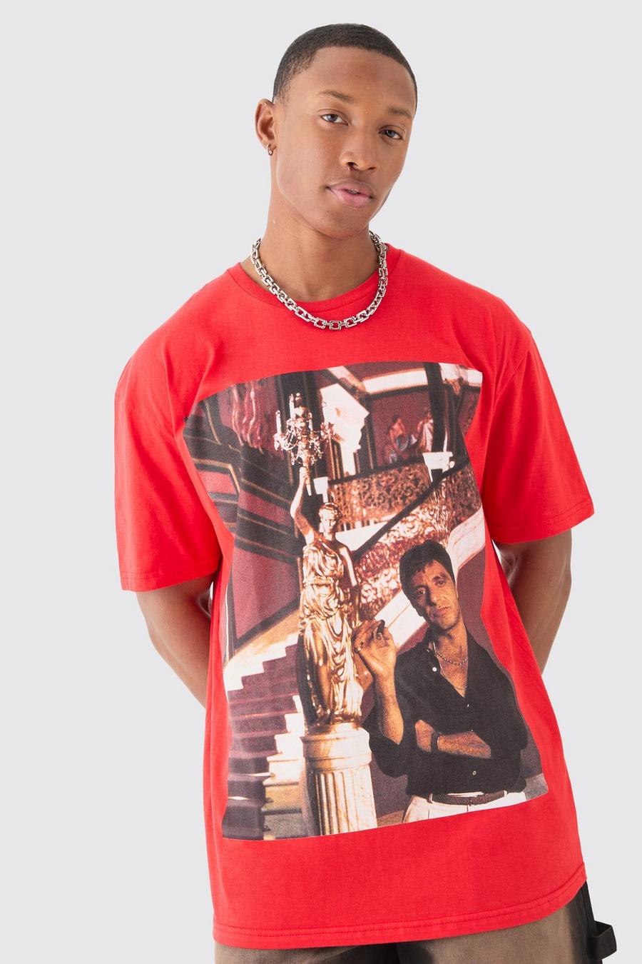 Red Scarface Oversize t-shirt med tryck image number 1