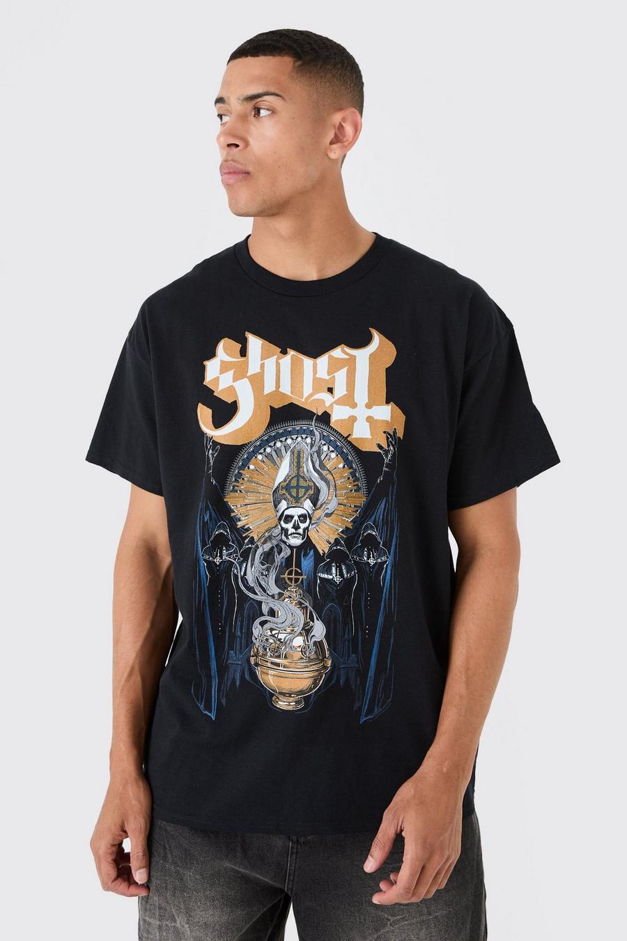 Black Loose Fit Ghost Band License T-shirt image number 1