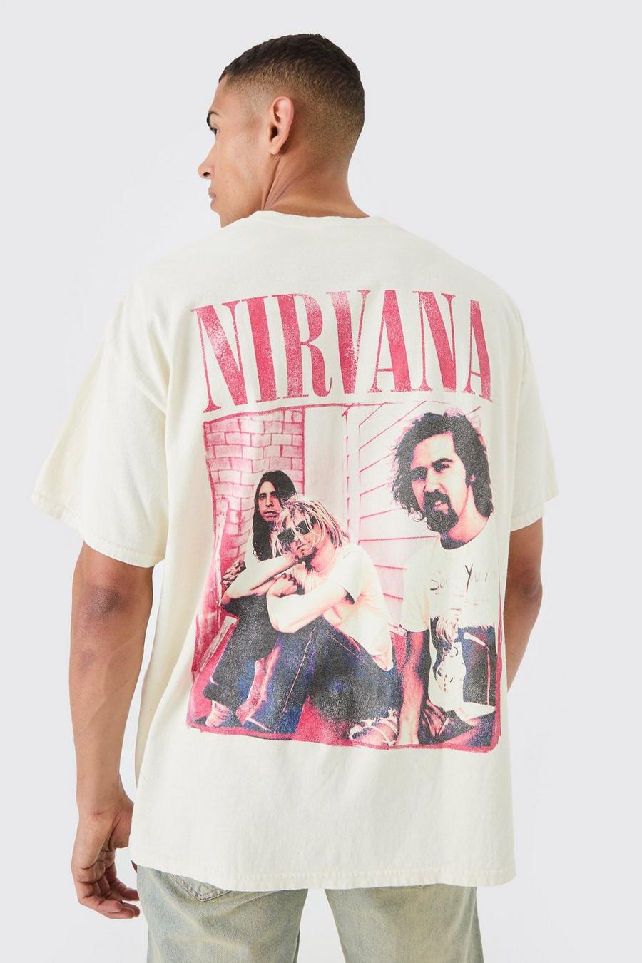Ecru Oversized Gelicenseerd Nirvana Wash T-Shirt