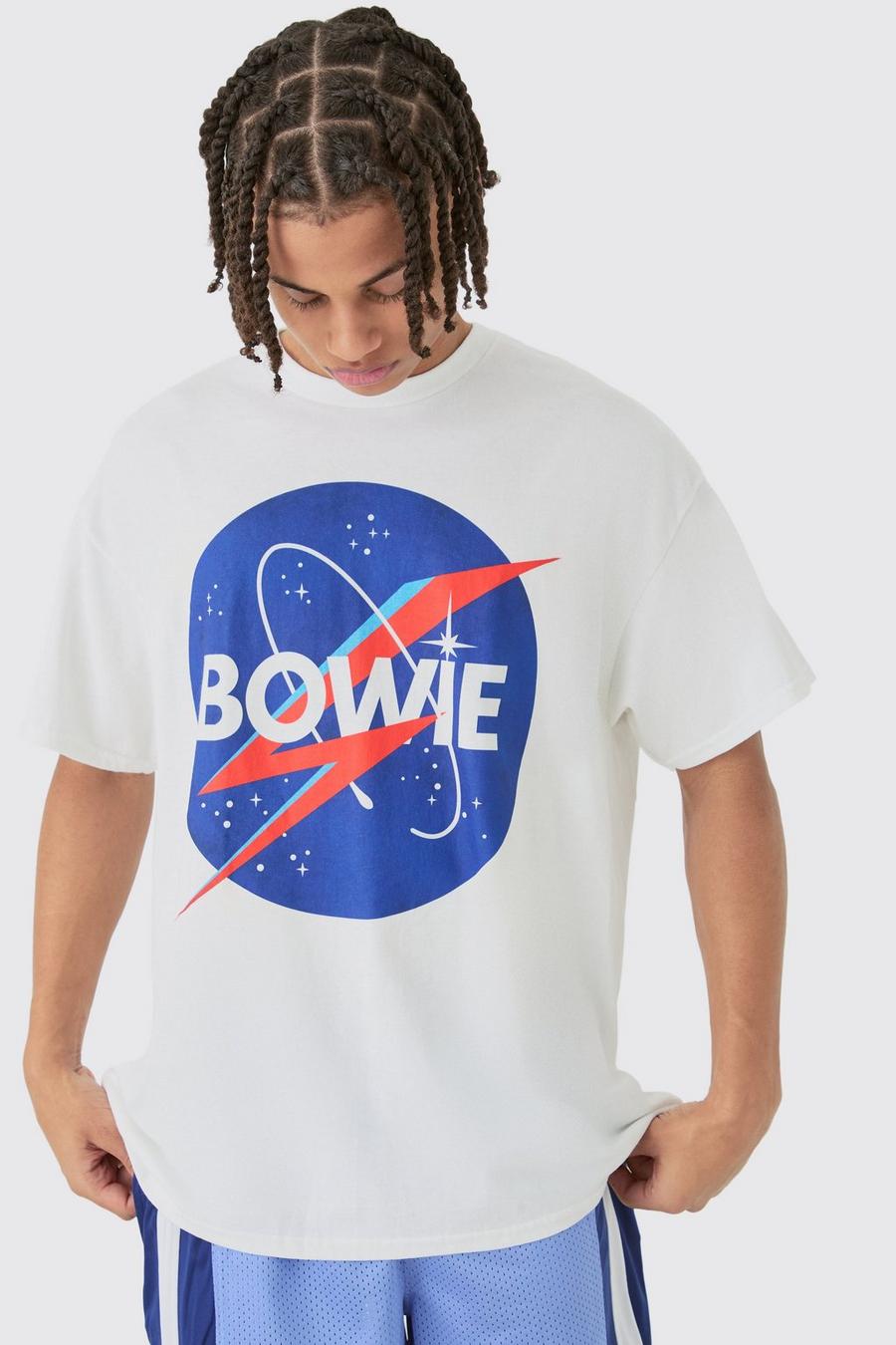 White Oversized Bowie Print License T-shirt image number 1