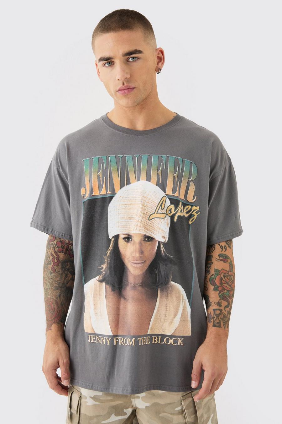 Oversize T-Shirt mit lizenziertem Jennifer Lopez Print, Charcoal