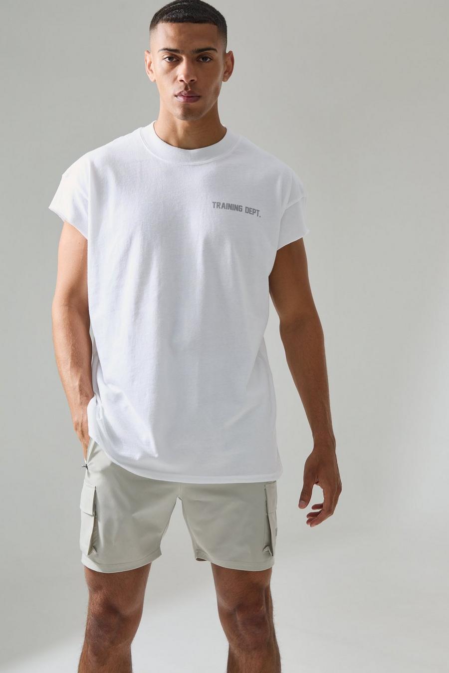 White Active Training Dept Oversized Extended Neck Cut Off T-shirt image number 1