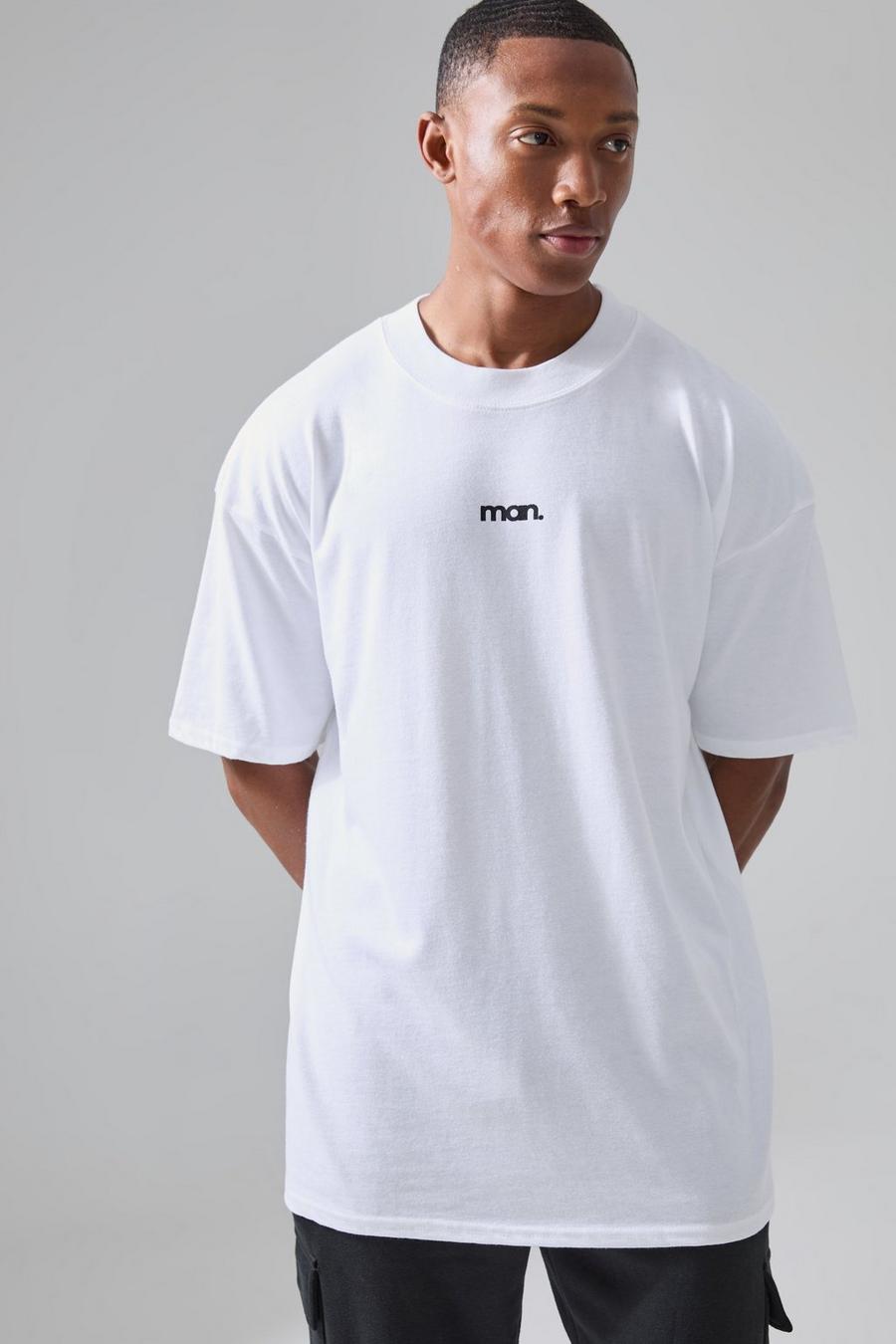T-shirt oversize Man Active con girocollo esteso e logo sportivo, White