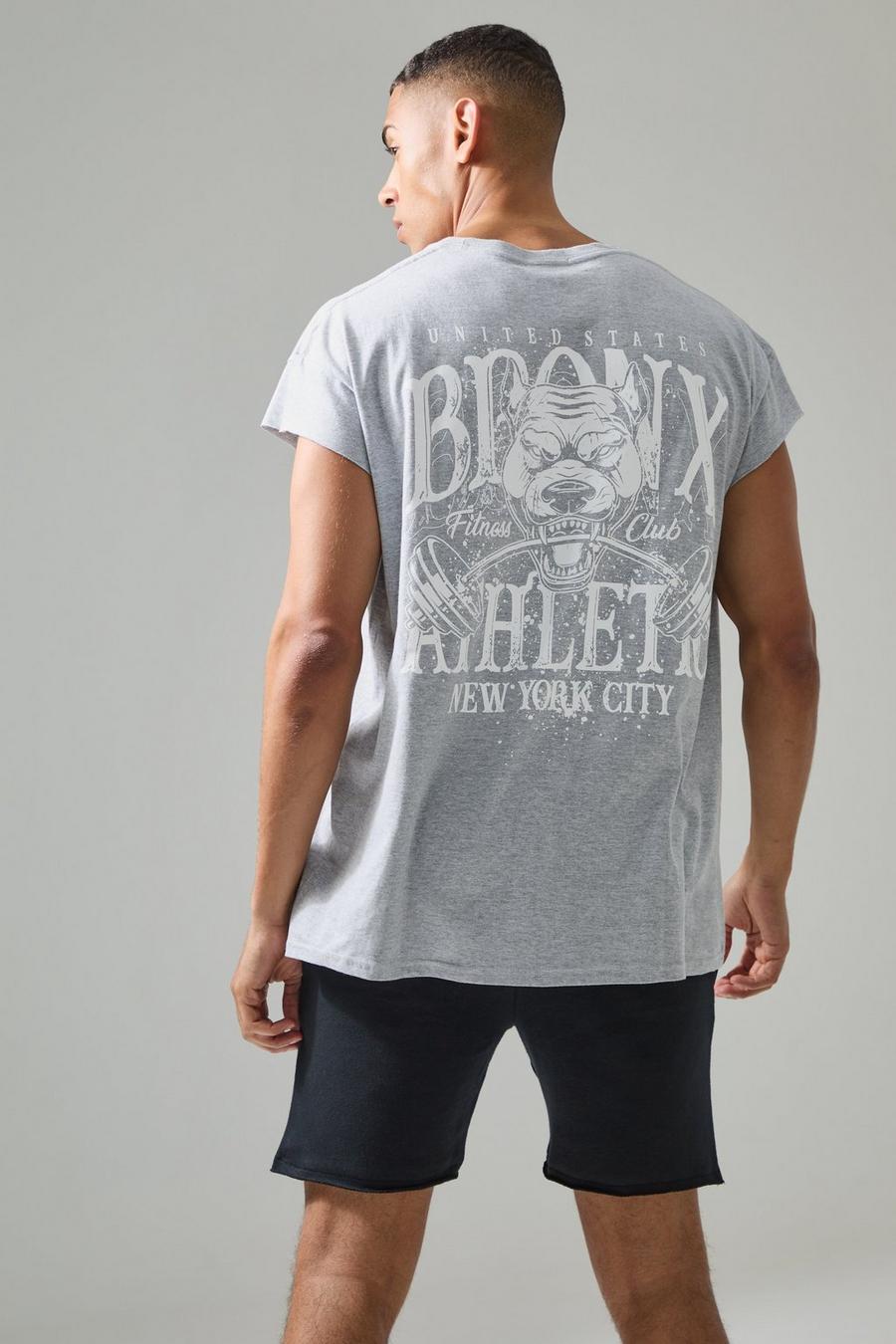 Man Active Oversized Bronx Barbell Cut Off T-shirt, Grey marl
