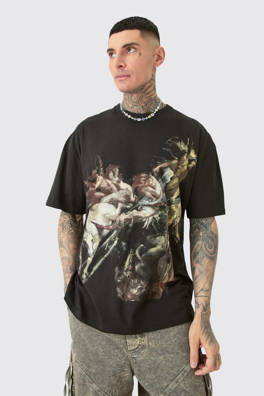 Tall Oversized Renaissance Printed T-shirt In Black image number 1