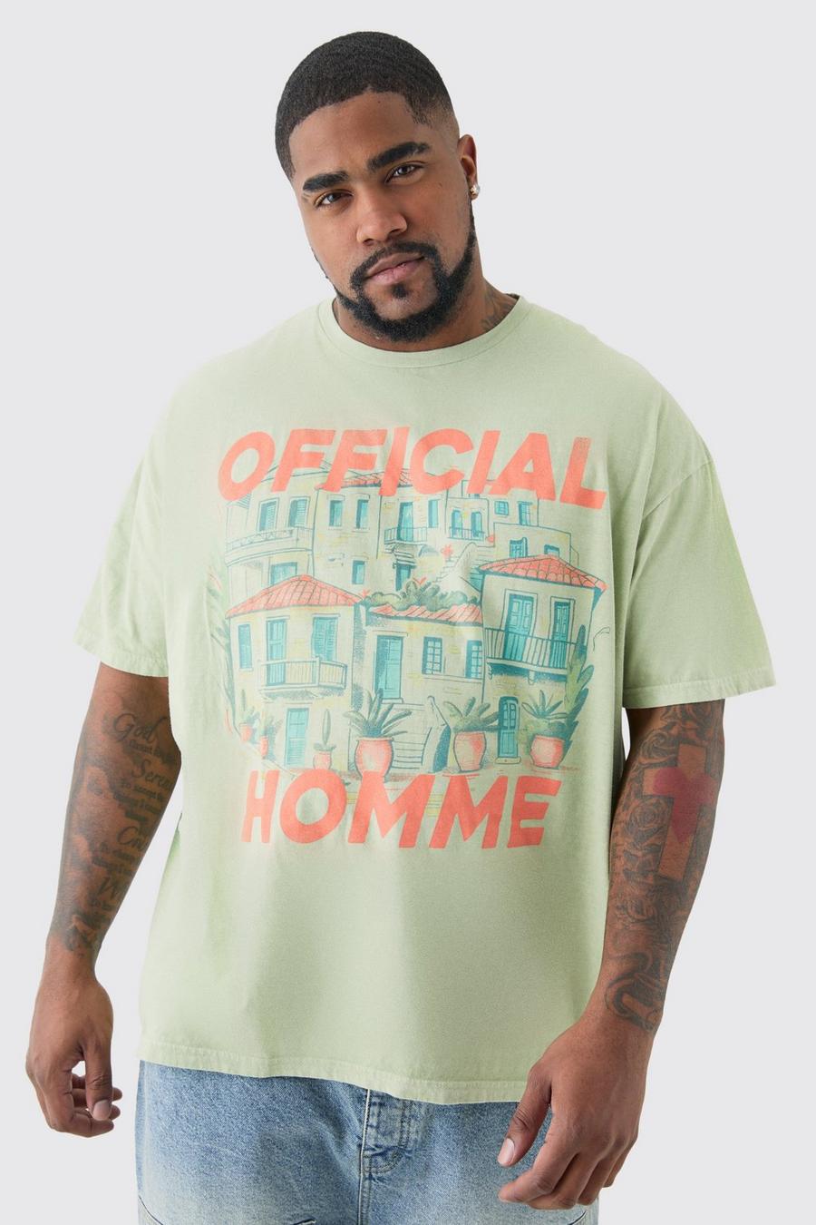 T-shirt Plus Size Core Official con stampa di paesaggio color salvia chiaro, Sage