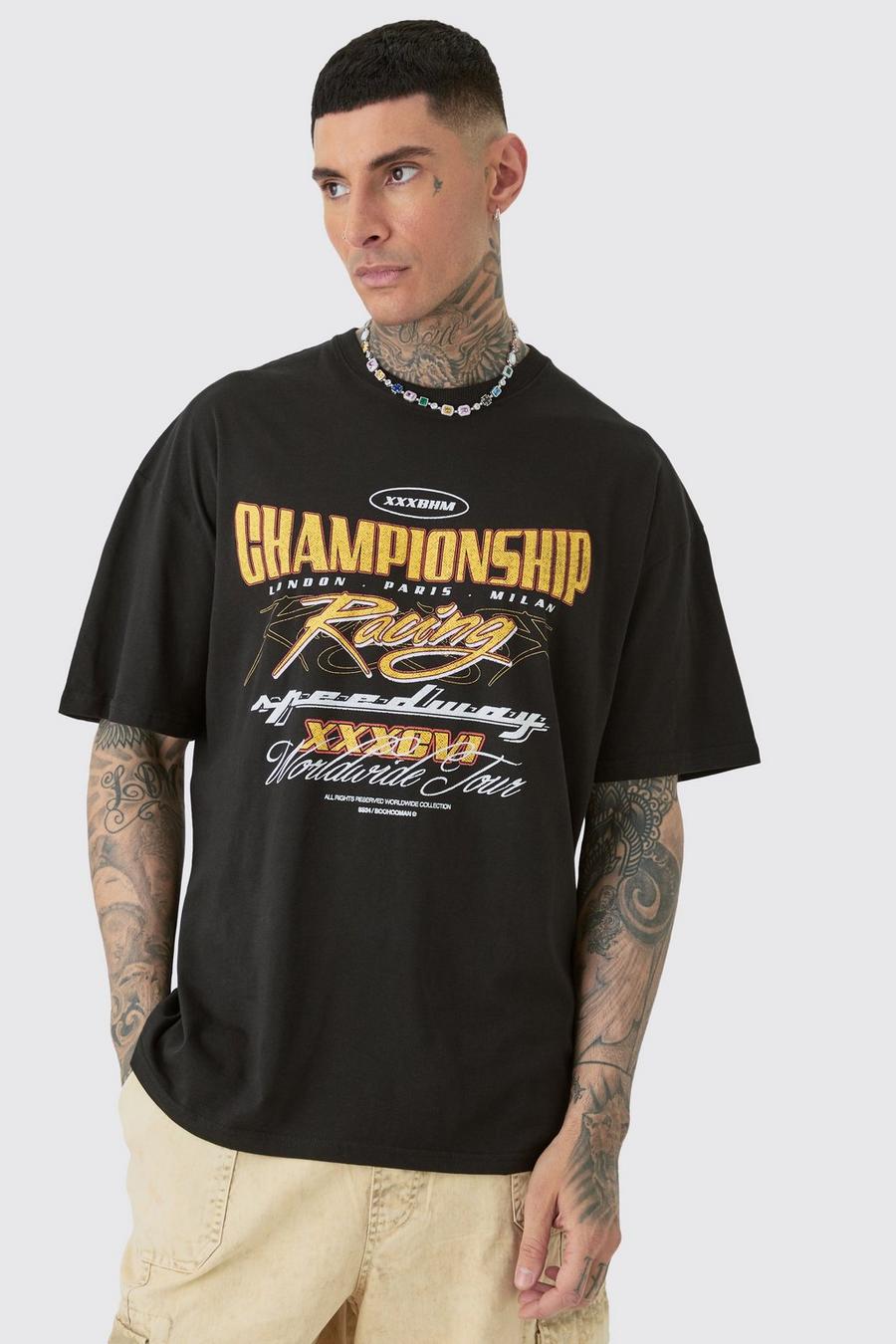 Black Tall Oversized Championship Moto Graphic T-shirt