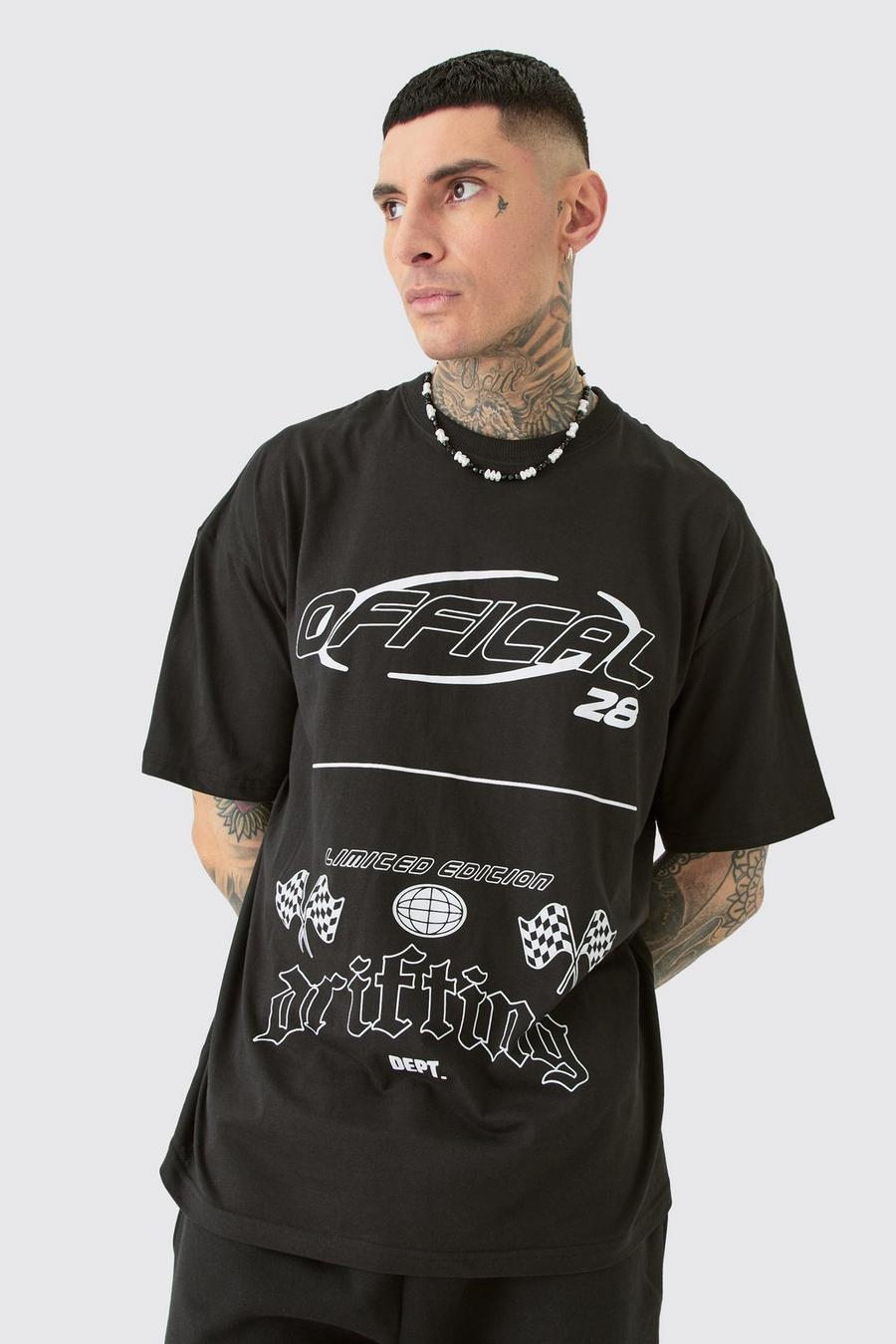 Camiseta Tall con estampado gráfico de motociclismo monocromático, Black
