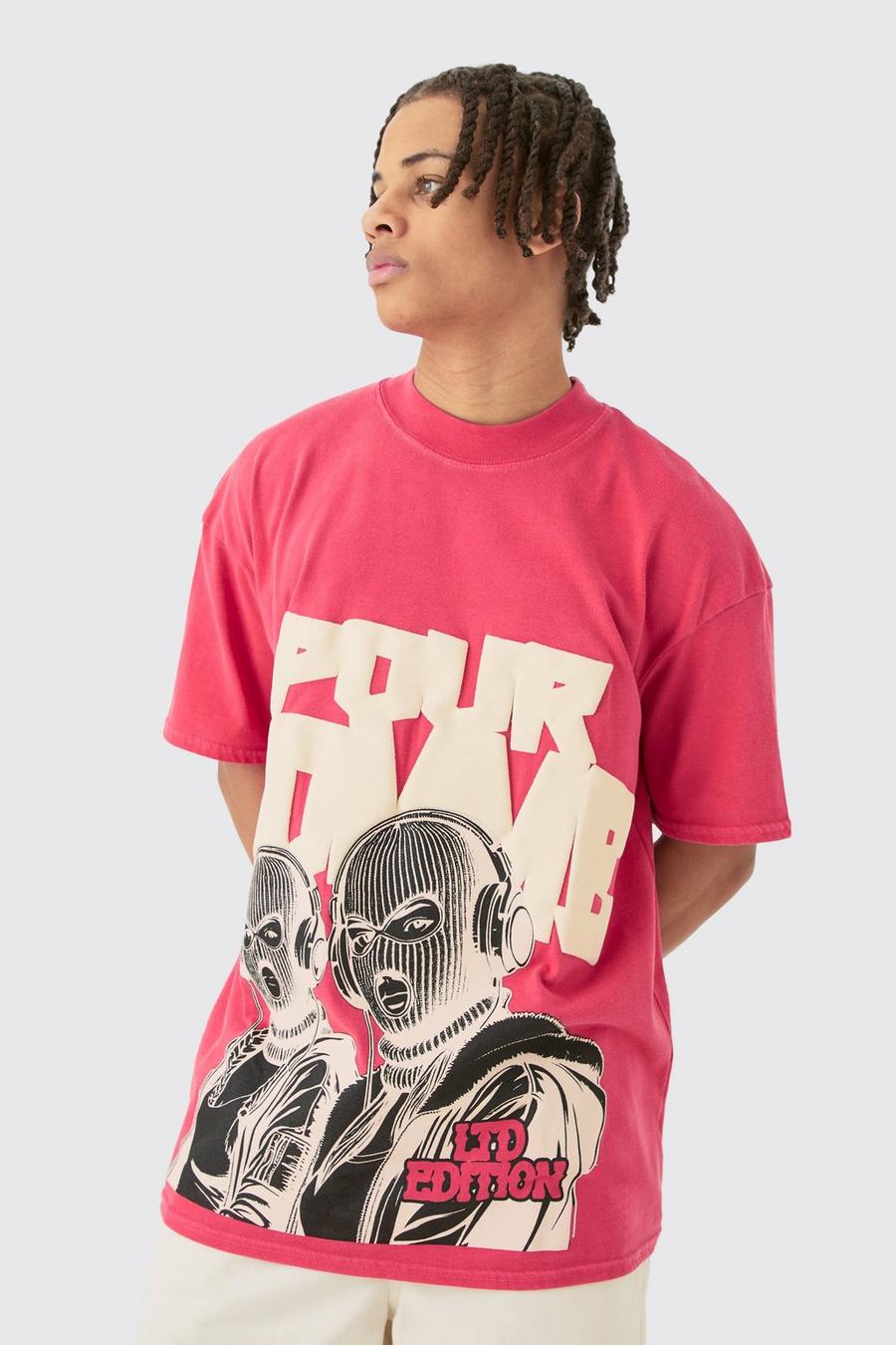 Oversize T-Shirt mit Homme Mask Print, Red
