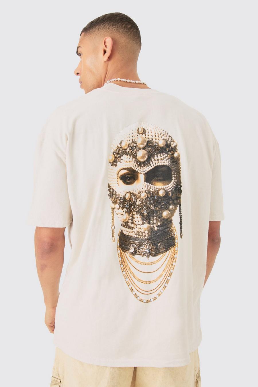 Oversize T-Shirt mit Jewel Mask Print, Ecru