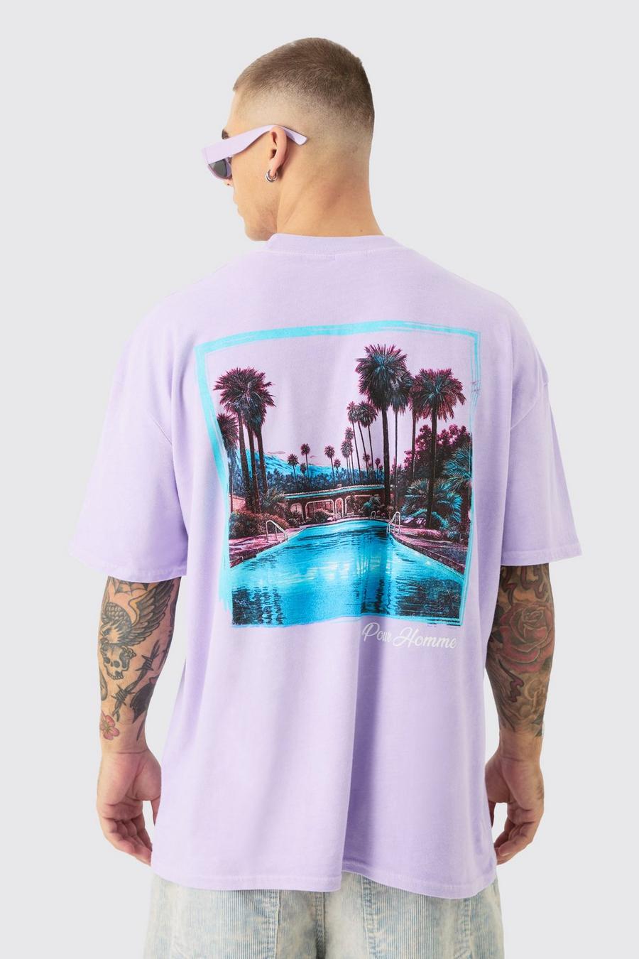 Oversized Landscape Picture Back Print T-shirt, Lilac