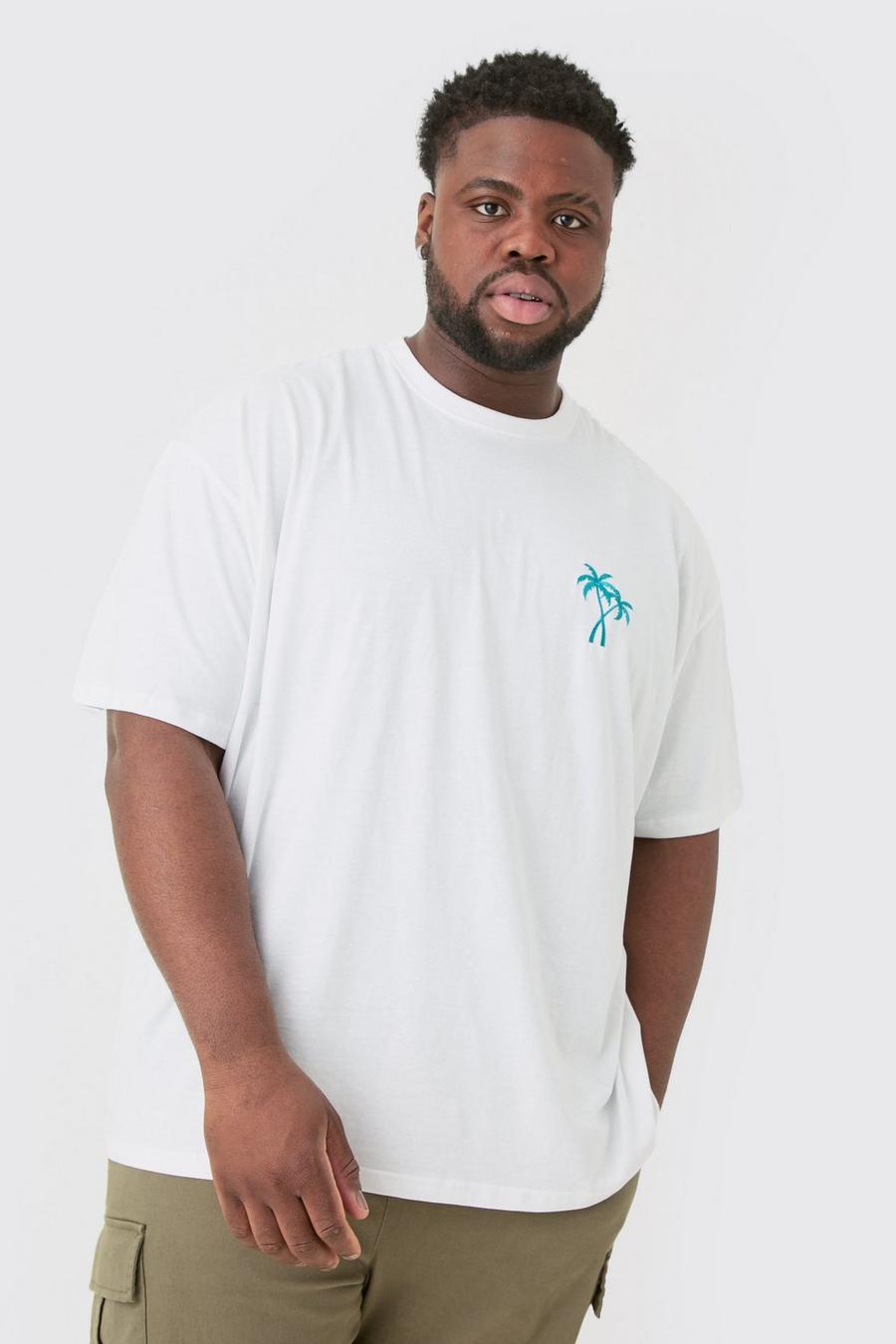 Plus Oversized Palm Tree Embroidered T-shirt In White image number 1