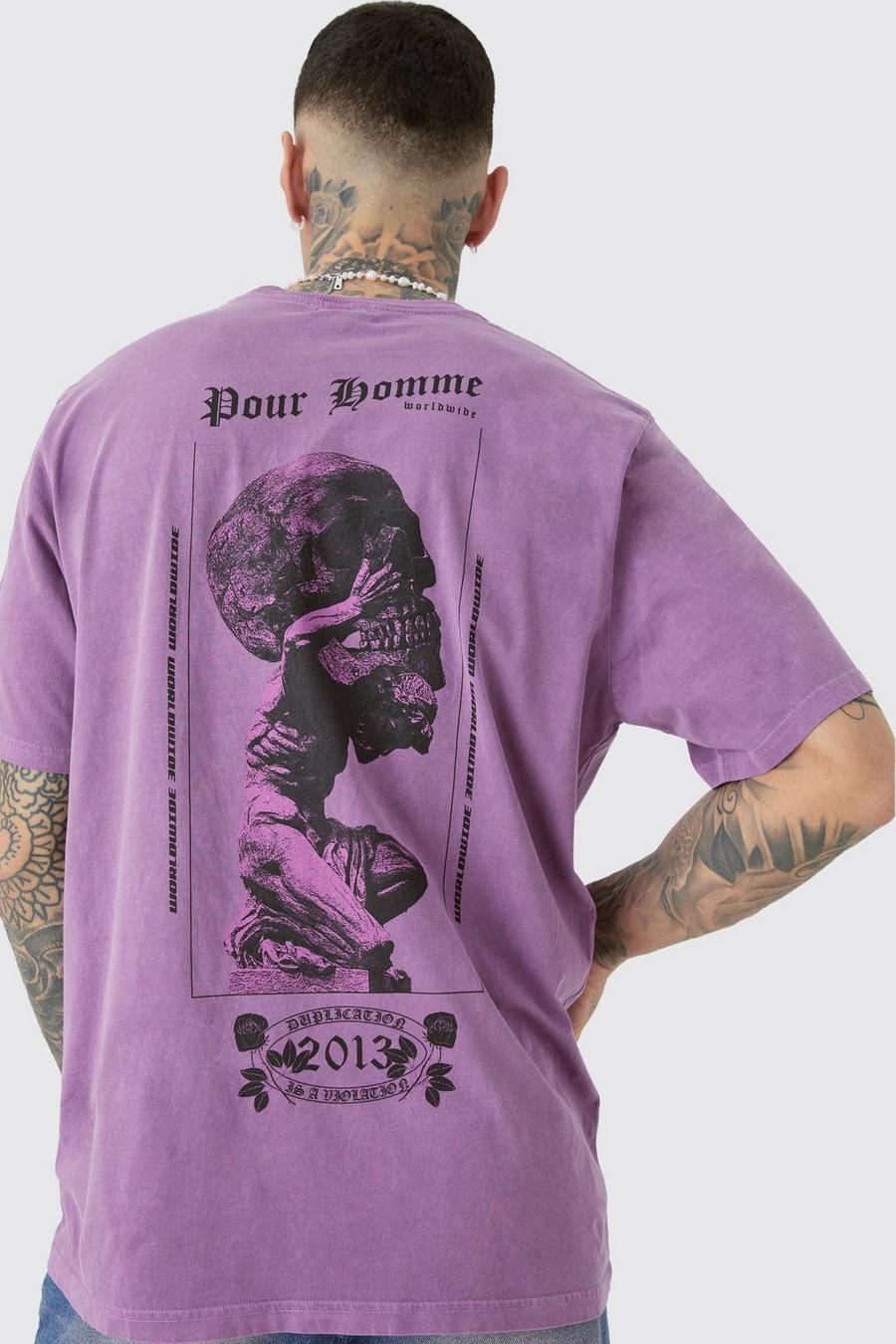 Purple Tall Skull Overdye Graphic Back Print T-shirt
